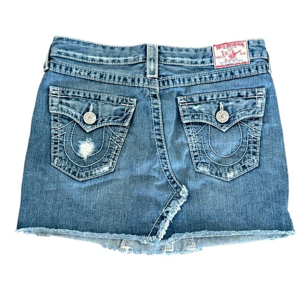 Vintage Y2K True Religion Womens Distressed Denim Shorts Size 29 Raw Hem Light W - Picture 3 of 4
